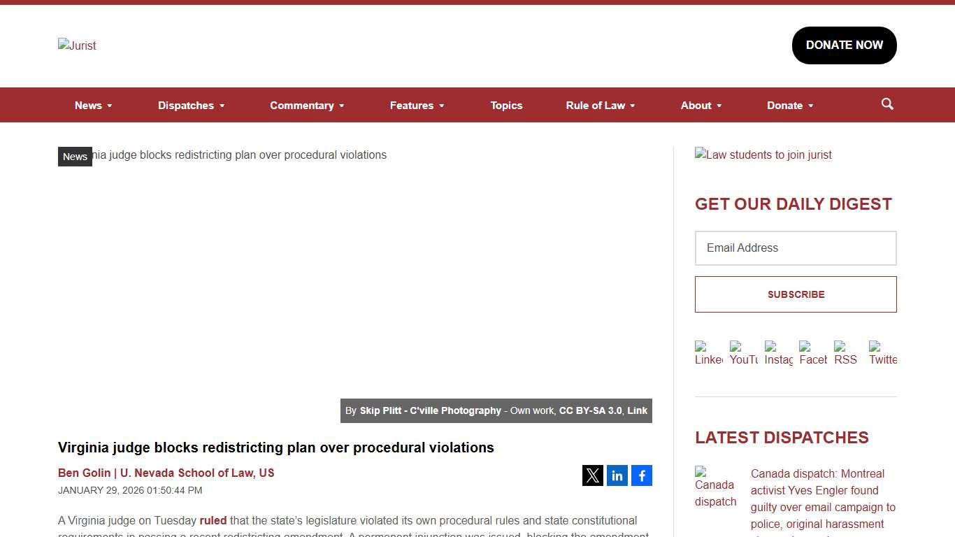 Virginia judge blocks redistricting plan over procedural violations - JURIST - News